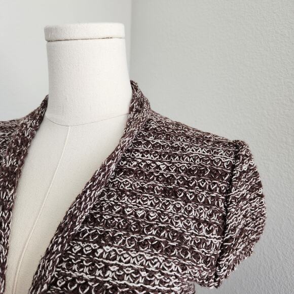 Y2K Mudd Knit Cap Sleeve Brown Longline Open Cardigan with Stud Pocket S - Picture 5 of 12